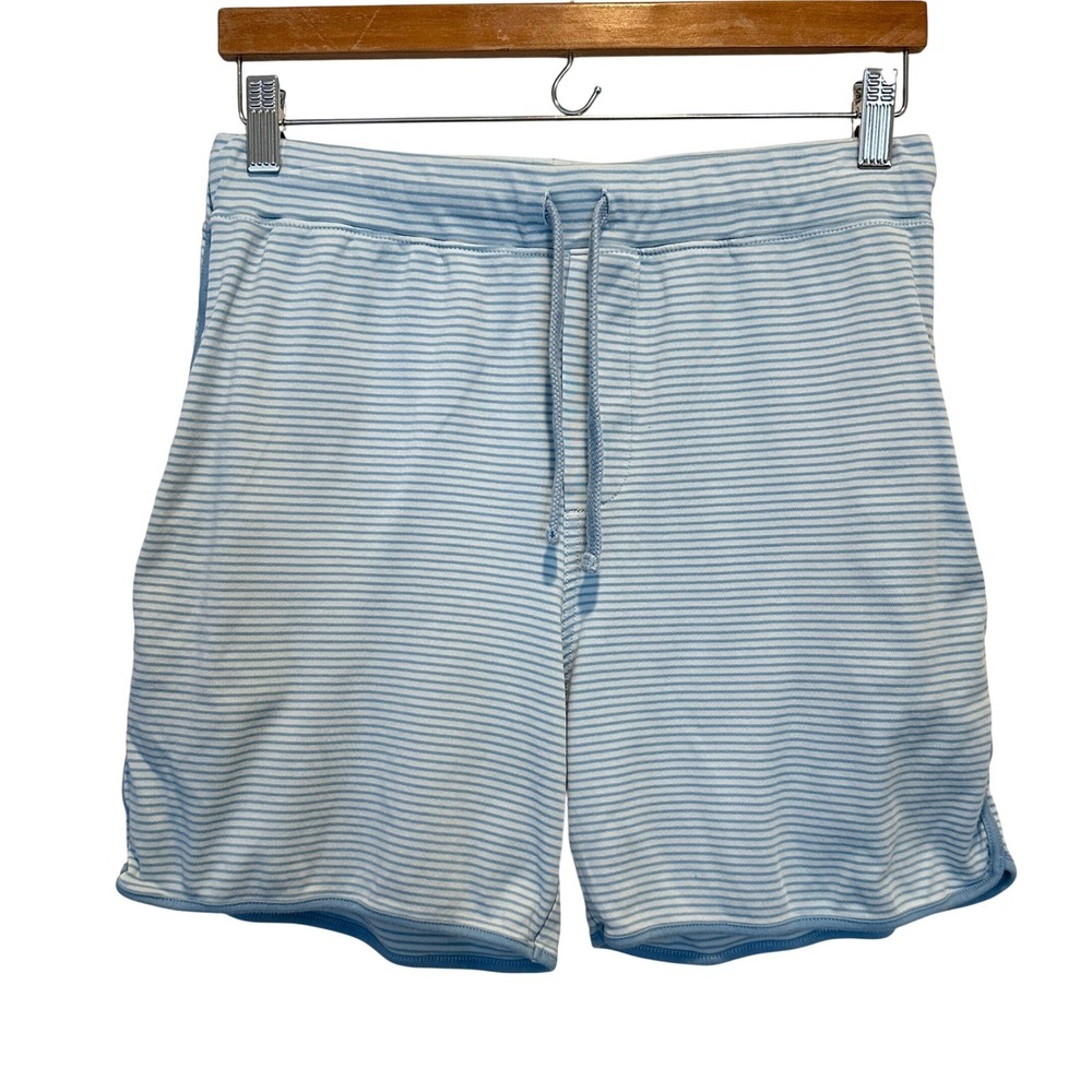 LAKE Pajama Shorts Mens Small Blue Striped Pima Cotton Drawstring Lounge Sleep
